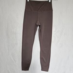 Women Size 4 Taupe Rib Knit Wide Waistband Leggings Minimalist Neutral Yoga